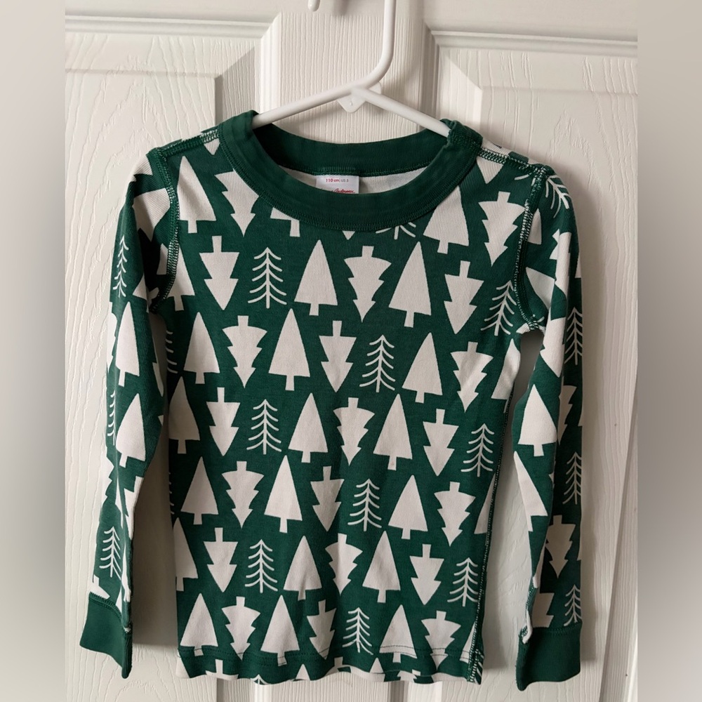 Hanna Andersson Green Christmas Tree Holiday Print Long John Pajama Top Size 5